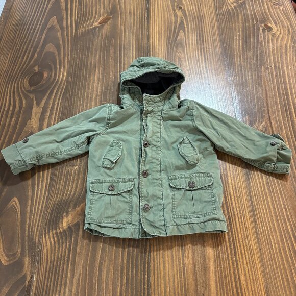 Old Navy Other - 🧥 Old Navy Kids 4T Hooded Jacket Olive Green Fleece Lined Trucker Coat 🚜